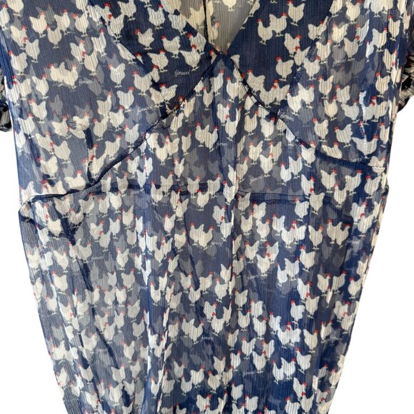 Fiorucci Novelty Chicken Print Sheer Silk Dress Puff Sleeves Tiered Size 8 READ - Picture 9 of 16